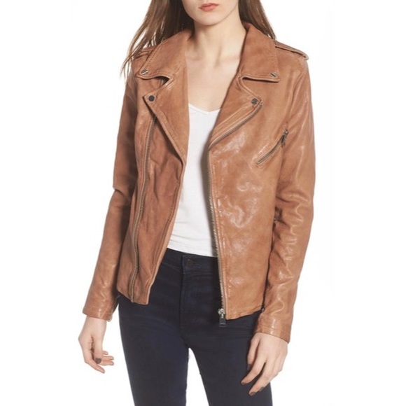 LAMARQUE Kiyoshi Washed Leather Biker Jacket in Tigers Eye - Picture 2 of 10